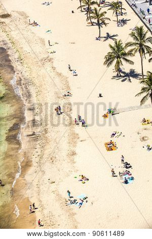Beach With Tourists In Summer In Arrecife