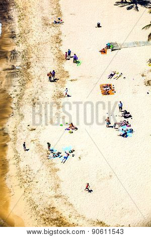 Beach With Tourists In Summer In Arrecife