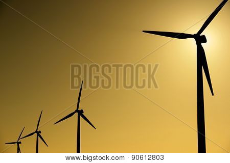 Windmills for electric power production, La Muela, Zaragoza Province, Aragon, Spain.