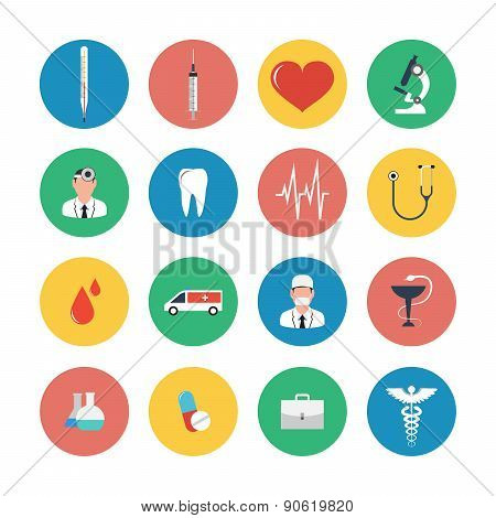 Flat icons set of medical equipment.