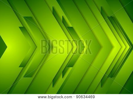Abstract bright shiny tech background. Green vector arrows