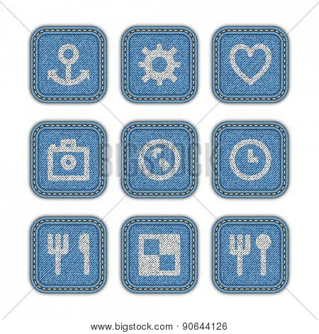 Denim icons. Vector set. Realistic vector illustration.
