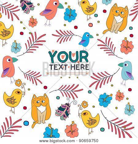 Animals And Flowers Ornament Greeting Card