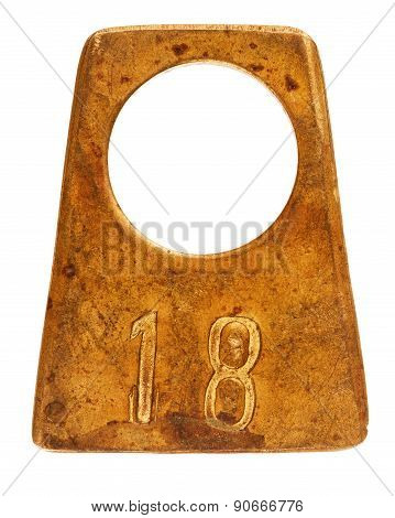 Ancient Brass Cloakroom Label With Number 18