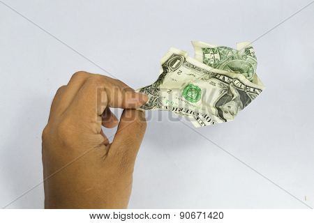 very wrinkled dollars in hand