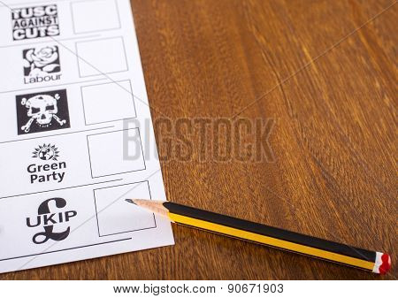 A Ballot Paper For The British General Election