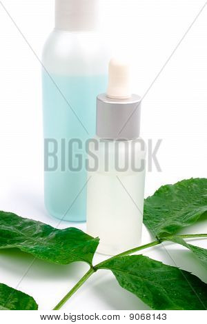 Cosmetici con foglia verde