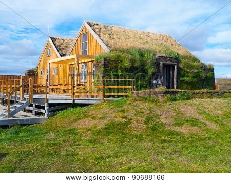 Typical scandinavian house with grass roof