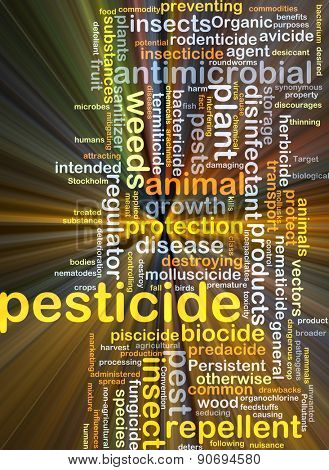 Background concept wordcloud illustration of pesticide glowing light