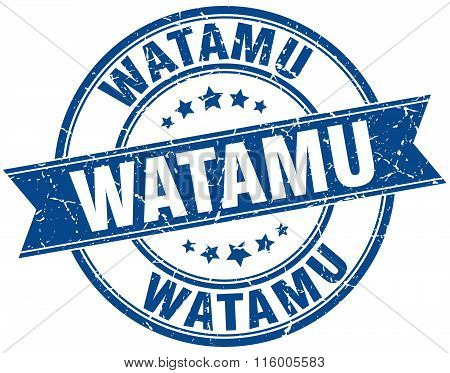 Watamu Blue Round Grunge Vintage Ribbon Stamp