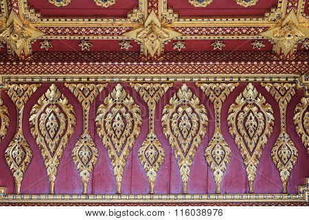 Traditional Thai style Stucco & Naga, Wood Carving Tympanum of Thai Roof Temple