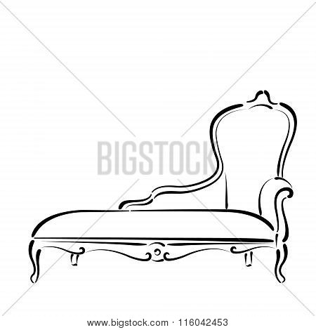 Sketched sofa couch daybed illustration.