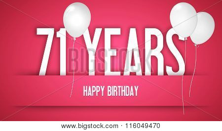 Happy Birthday Card - Girl With White Balloons - 71 Years Greeting Postcard - Illustration Anniversa