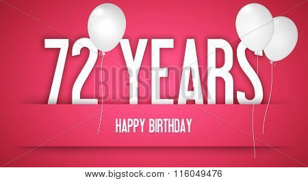 Happy Birthday Card - Girl With White Balloons - 72 Years Greeting Postcard - Illustration Anniversa