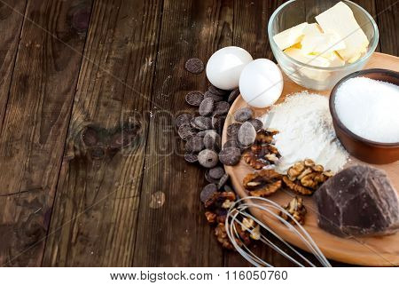 Ingredients For A Batch Of Homemade Chocolate Cake Brownie