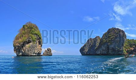 Beautiful limestone rock in the ocean near Phi Phi island, Thailand