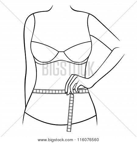 Girl Measuring The Size Of Her Waist