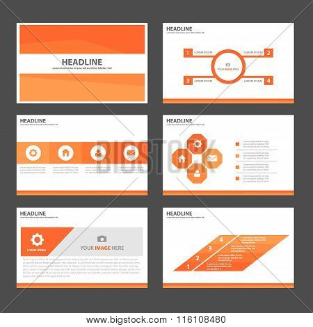 Orange presentation templates Infographic elements flat design set