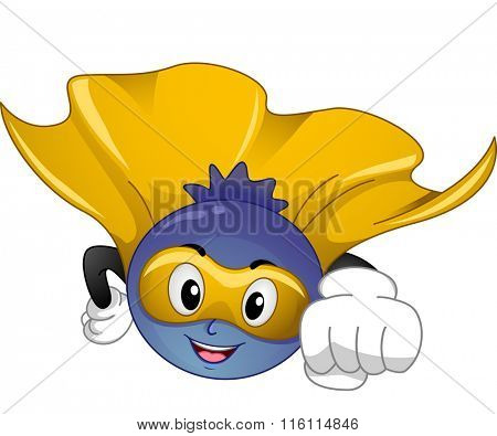 Mascot Illustration of a Blue Berry Superfood while flying