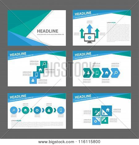 Blue Green presentation templates Infographic elements flat design set