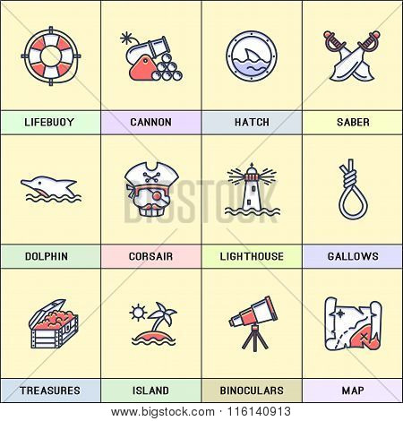 Set of vector icons in flat style.