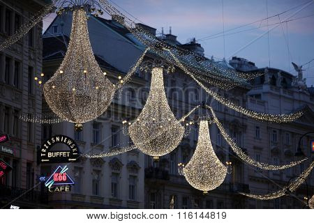 VIENNA, AUSTRIA - DECEMBER 09: famous Graben street by night on December 09,2011 in Vienna, Austria. The Graben traces its origin back to the old Roman encampment of Vindobona.