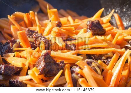 Sliced Carrots And Meat For Cooking