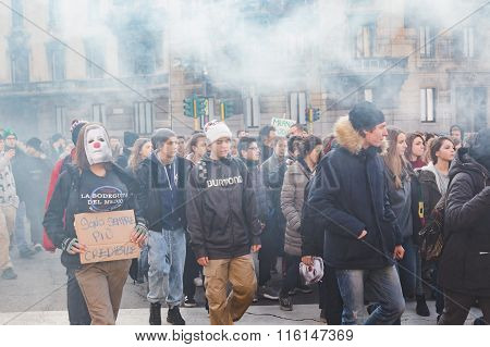 Students Protesting In The City Streets In Milan, Italy