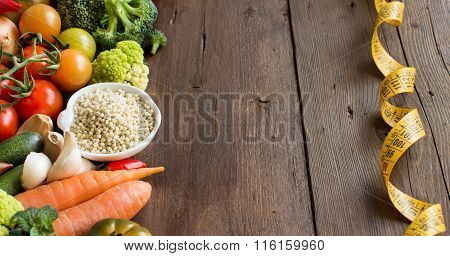 White Sorghum Grain With Vegetables And Measuring Type