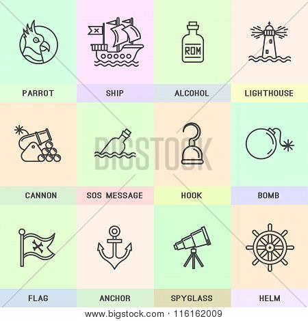 Set of line icons in the flat style.