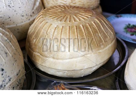 Home made cheese on table