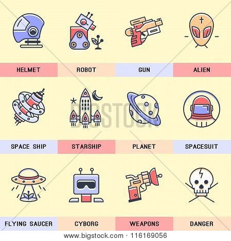 Set of vector, linear icons in a modern flat design.