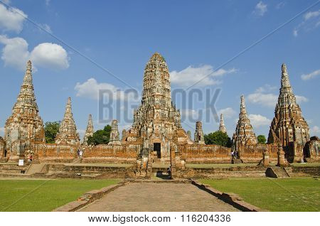 ruin old temple Wat Chaiwatthanaram Ayutthaya Thailand
