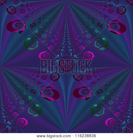 Seamless spiral and diamond pattern violet purple turquoise green