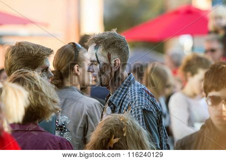 Man Dressed Like Bloodie Zombie Wanders At Georgia Halloween Festival