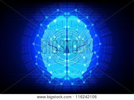 Abstrack Brain Digital Technology On Blue Backgrond