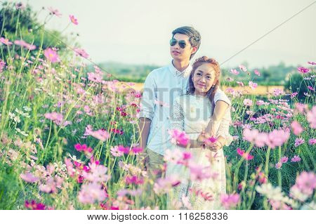 Happy Young Couple In Love Outdoor In Spring