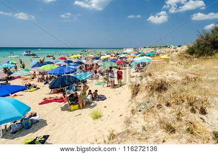 Crowded Beach In Salento, Italy
