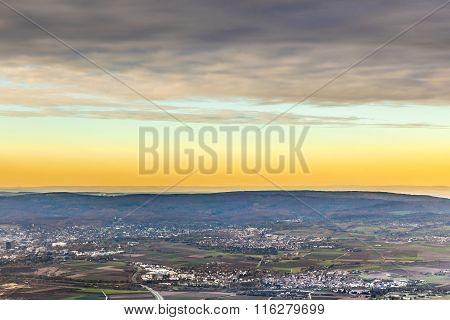 Aerial Of  The River Main With The Mountains Of The Taununs At The Horizon