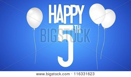 Happy Birthday Card - Boy With White Balloons - 5 Years Greeting Postcard - Illustration Anniversary