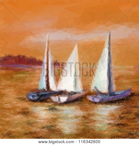 Ship floats in the sea