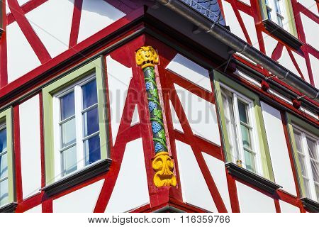 Old Town Of Wetzlar With Timbered Houses And Carvings In The Wood