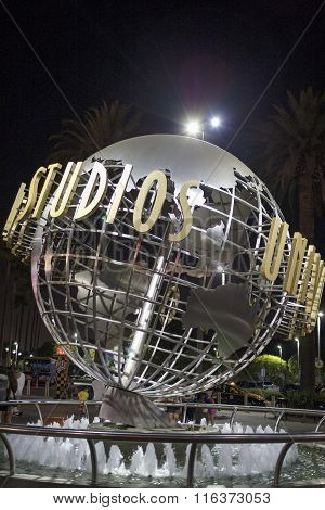 Hollywood- Usa, July 16, 2014: Universal Studios Sign At Night Seen At Universal Studios In Los Ange