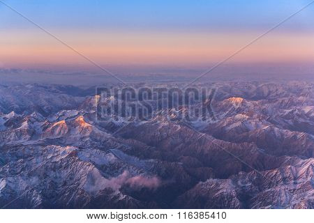 Beautiful View From The Aircraft To The Mountains Of The Himalaya
