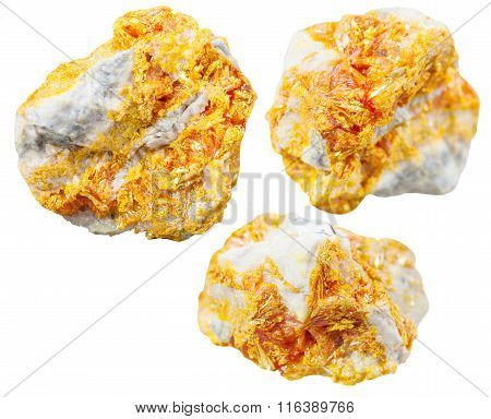 Set Of Orpiment Mineral Stones On Dolomite