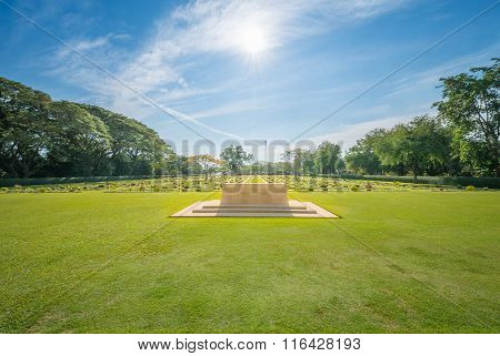 Main Gate of Chong-Kai War Cemetery at Kanchanaburi, Thailand. The cemetery contains the remains of 1,750 Allied prisoners during world war two.