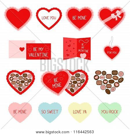 Valentine's Day red greeting and candy icons