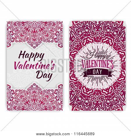 Valentine's Day Card Template. Lacy Romantic Indian Style Invitation. Happy Valentines Day Lettering