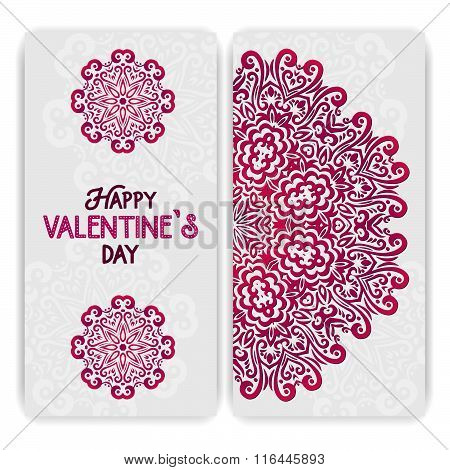 Happy Valentine's Day Greeting Card Template. Lacy Romantic Indian Style Invitation. Happy Valentine