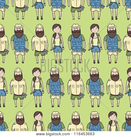 Seamless Pattern With Different Explorers
